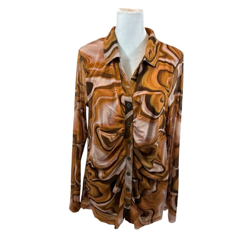 Brand new with Tags Ladies Jane and Delancey‎ Button Up Print Blouse Size Large - Picture 3 of 12